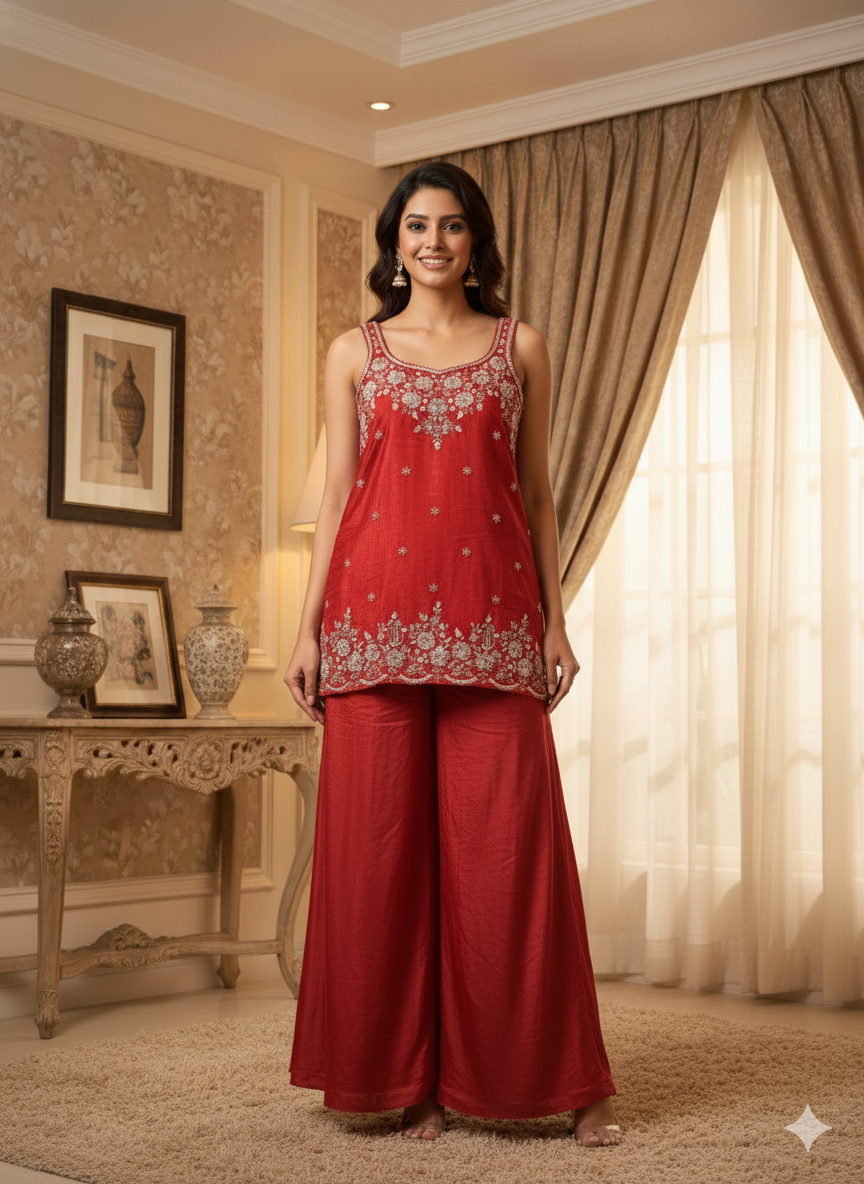 Straight Kurti Style Sharara Set for Women – Available in 7 Stunning Shades | Charu Design Concepts