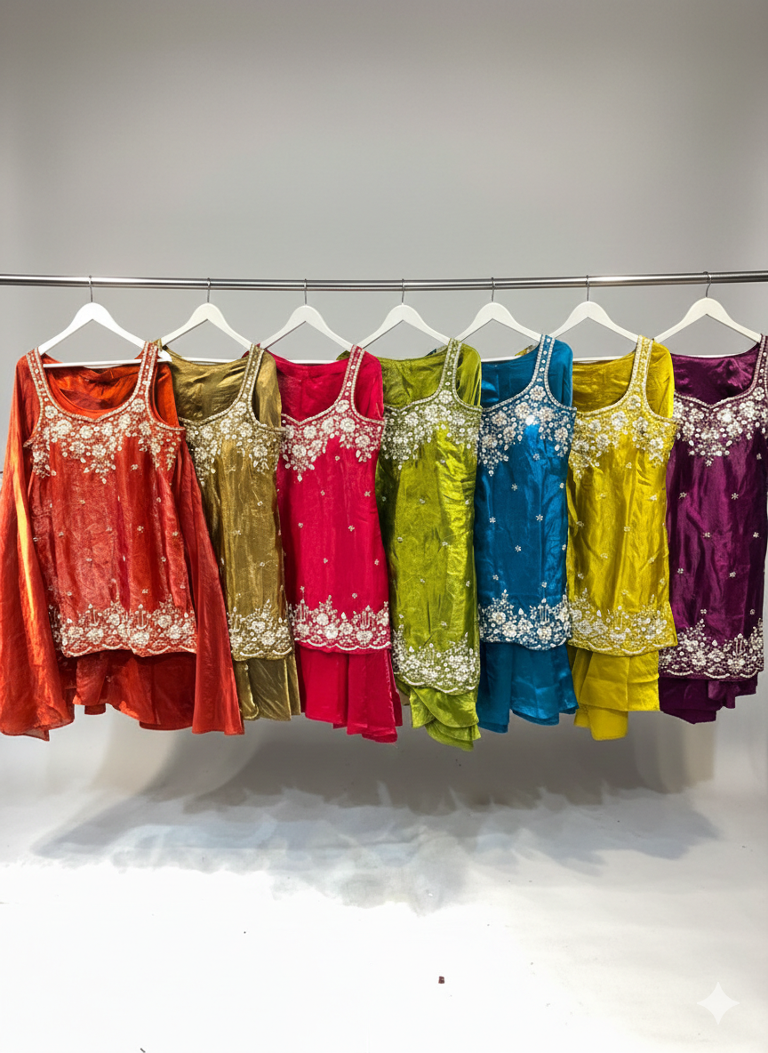 Straight Kurti Style Sharara Set for Women – Available in 7 Stunning Shades | Charu Design Concepts