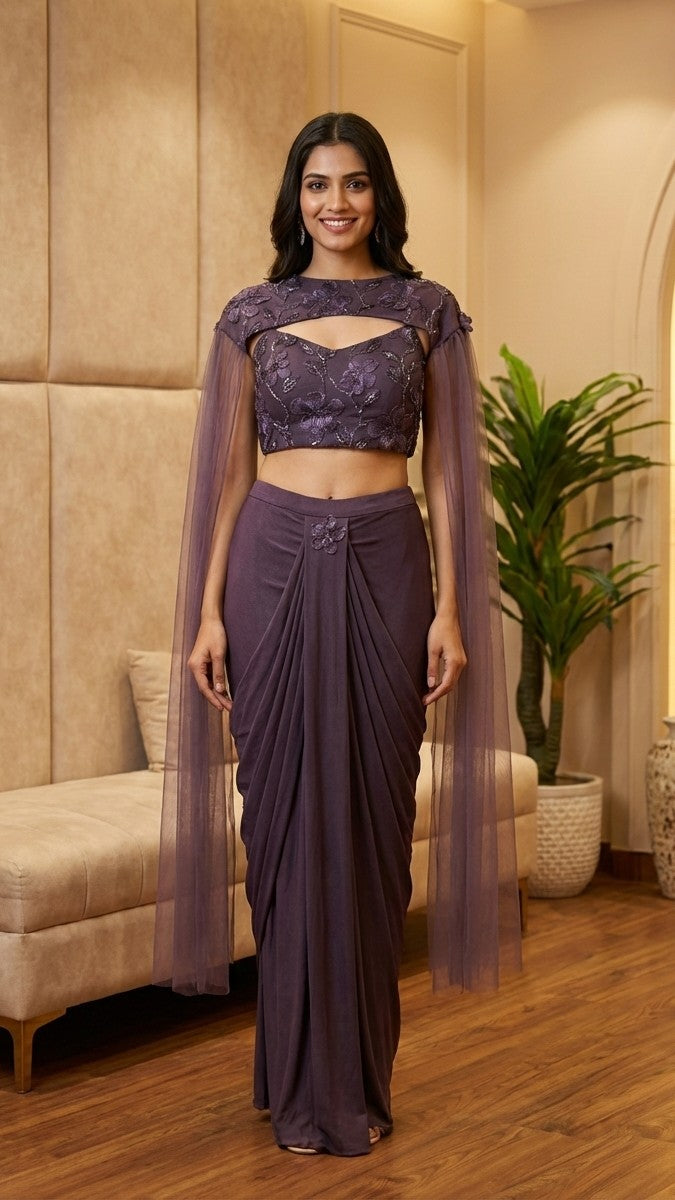 Designer Pochu Style Ethnic Set with 3D Flower Work