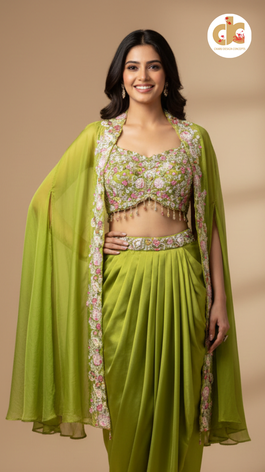 Designer Green 3-Piece Cape Style Ethnic Wear Set for Women